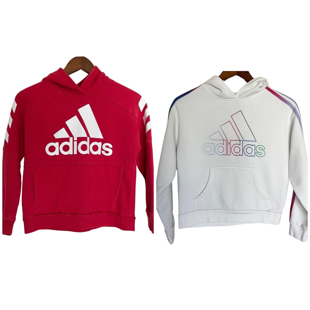 Adidas Hoodie Sweatshirt Lot of 2 Red and White - Girl’s M 10/12